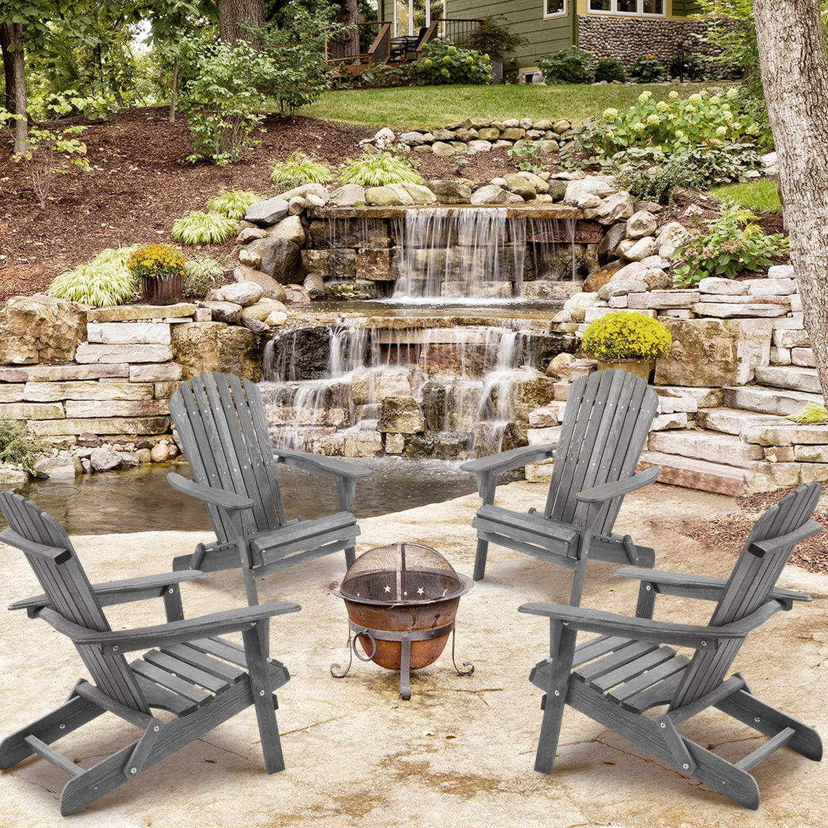 Wooden Folding Adirondack Chair Set of 2 Solid Cedar A106