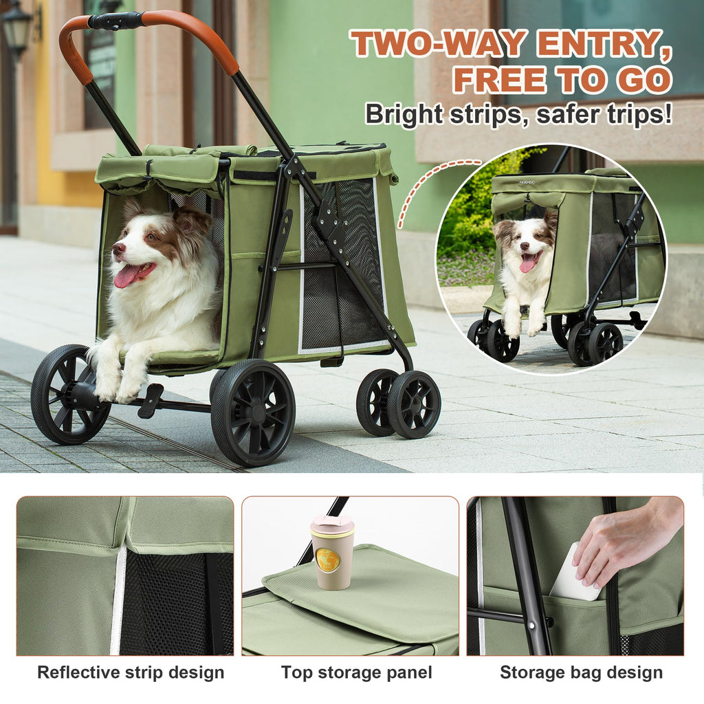 Medium Dog Stroller, One-Touch Folding, 360° Rotating Front Wheels, 80 lbs Weight Capacity, Green F358