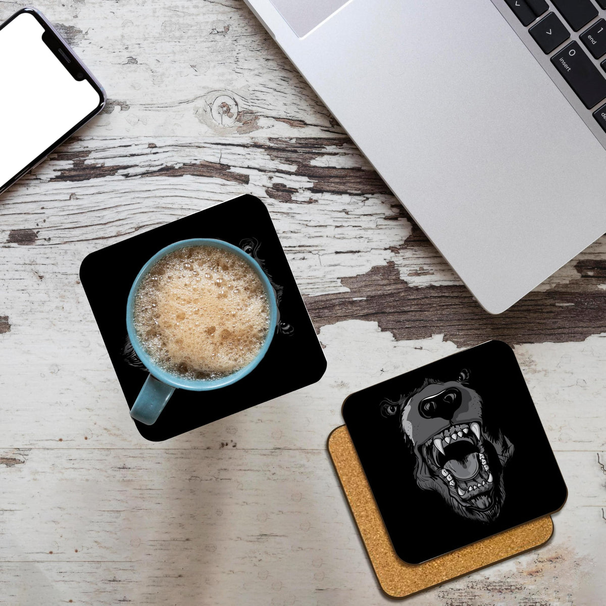 Black Bear Face Set of 4 Coasters Y764